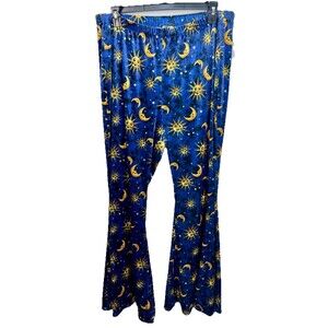 Hot Topic Celestial Bell Bottom Pants Size 3/3X Blue Velvet Moon Sun Leggings